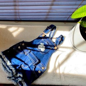 Jean lace jeweled overalls